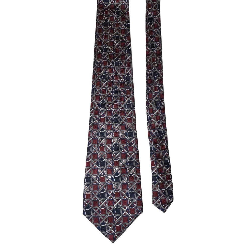The Cotswold Collection J.S. Blank Silk Tie Burgundy Navy‎ Geometric Circles USA